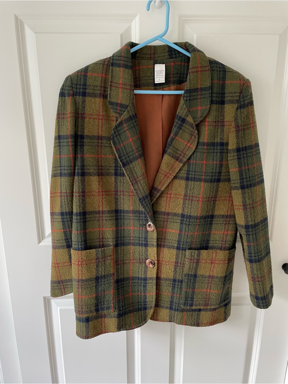 Vintage Plaid Jacket Suit Blazer Jacket with Shoulder Pads Womens Size Small